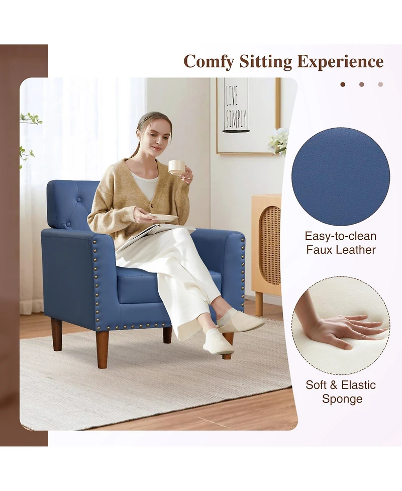 Slickblue Button Tufted Accent Chair with Rivet Trim, Mid Century Modern Living Room