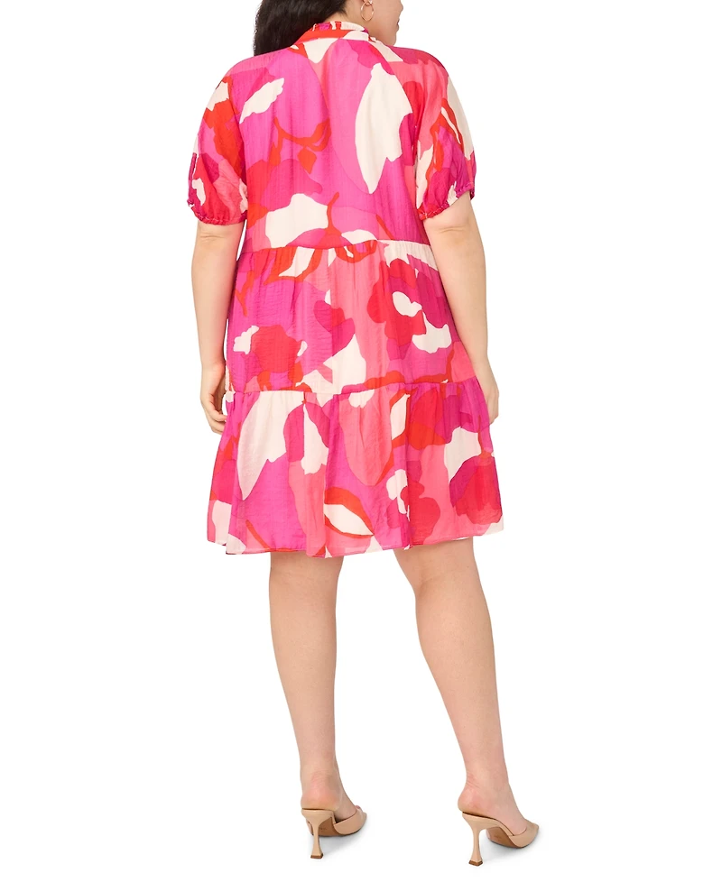 Msk Plus Puff-Sleeve Split Crewneck Babydoll Dress