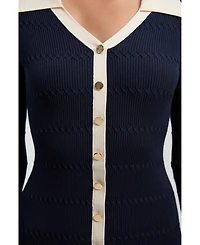 Karen Millen Women's Rib Contrast Button Knit Midi Dress