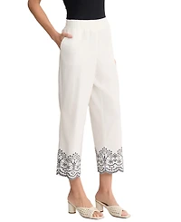 Jones New York Women's Embroidered Cropped Linen-Blend Pull-On Pants