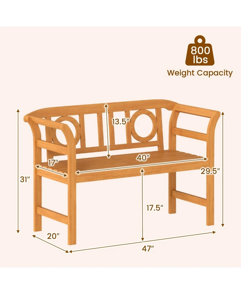 Gouun Acacia Wood Patio Loveseat for 2 with Geometric Backrest and Armrests, 47 x 20 x 31 in