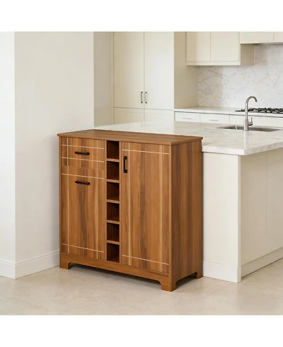 Clihome Storage Cabinet with 6-Bottle Wine Rack Kitchen Sideboard Entryway Cabinet for Dining Room Buffet