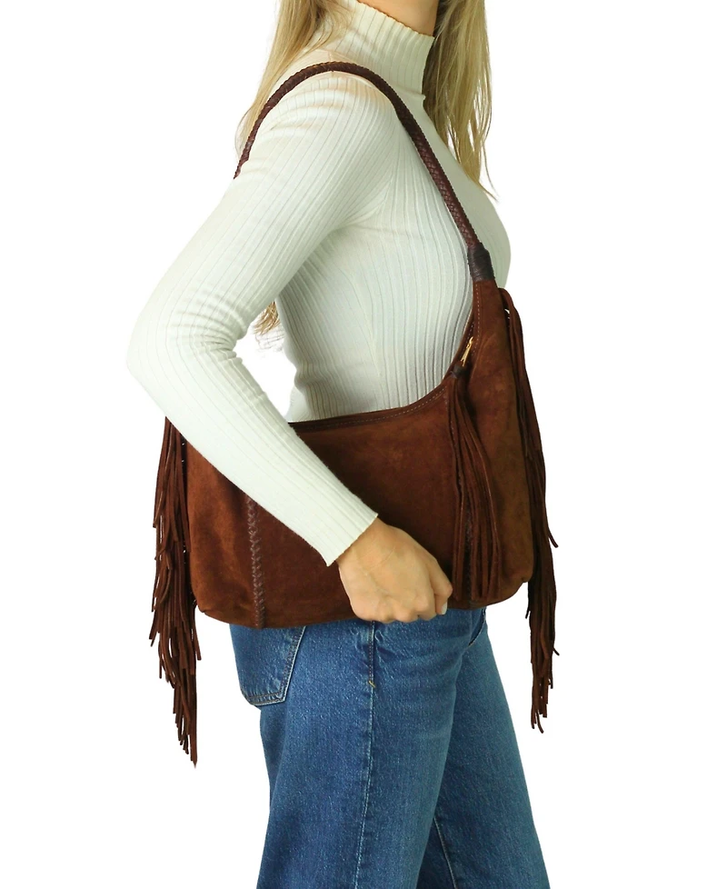 Carlos Falchi Fringe Suede Hobo Bag