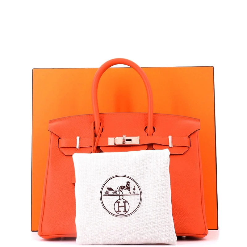 Pre-Owned HERMES Birkin 30 Handbag Orange Togo with Palladium Hardware