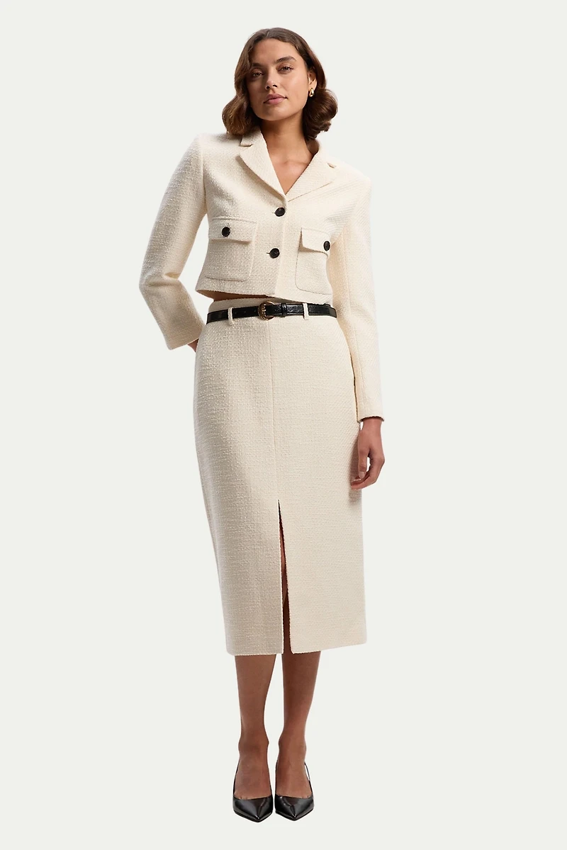 Karen Millen Women's Double Button Tweed Cropped Jacket