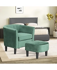 Slickblue Teddy Velvet Club Chair with Ottoman and Footrest, Soft Upholstered Barrel Design