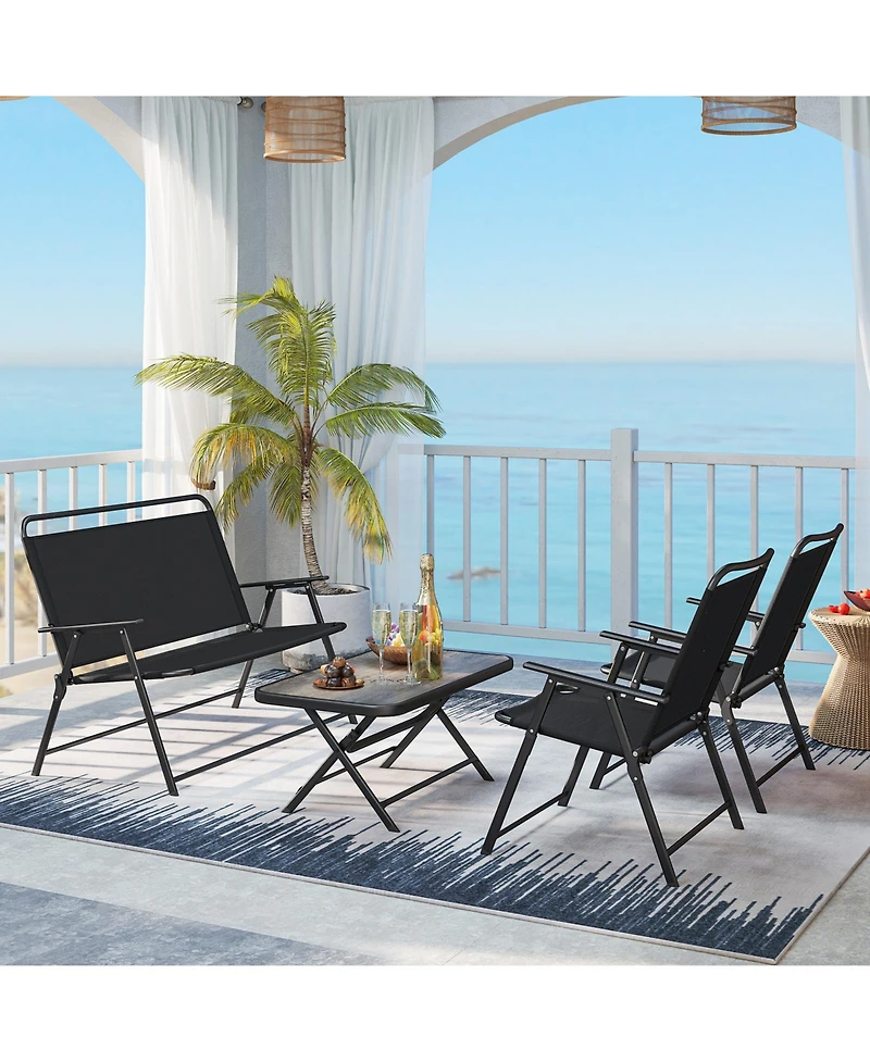 Sugift 4 Pieces Patio Folding Furniture Set with Spc Coffee Table and Patio Chairs
