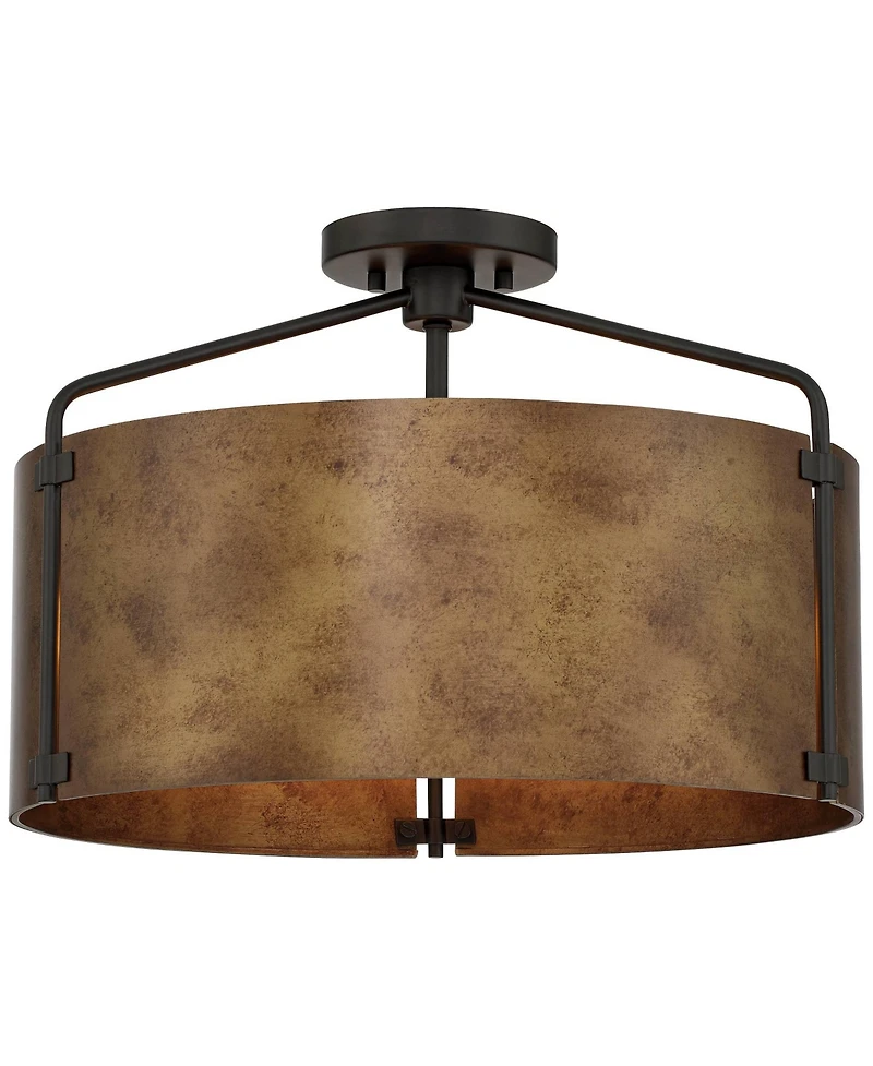 Possini Euro Design Possini Euro Julian Wide Rustic Bronze Drum 3-Light Ceiling Light