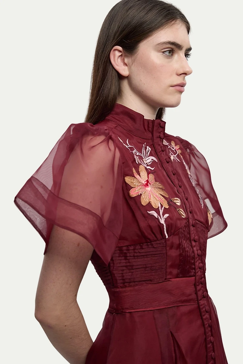 Karen Millen Women's Embroidered Short Sleeve Midi Dress