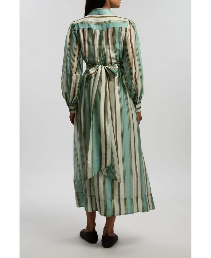 Karen Millen Women's Stripe Organdie Wrap Shirt Dress