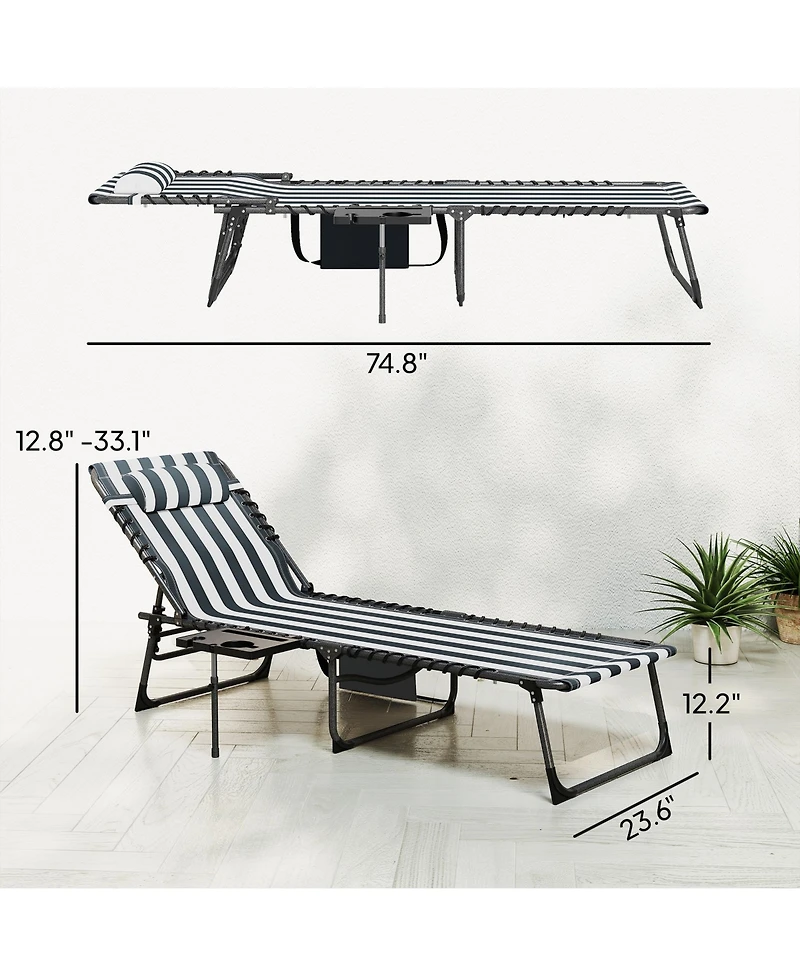 Outsunny Folding Chaise Lounge ning Chair w/ Adjustable Back