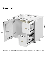 Busdays 24 Inch Wall Mounted Bathroom Vanity Set with Ceramic Sink 2 Drawers 1 Soft Close Door Small Space Storage Cabinet
