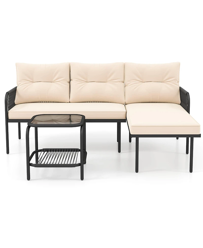 Sugift 3-Piece L Shaped Patio Furniture Set Pe Rattan Sectional Sofas