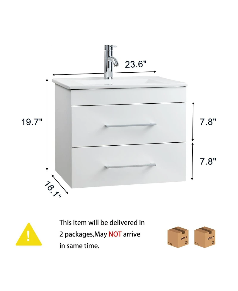 Sillysis Glossy White Wall Mounted Bathroom Vanity with Sink , Soft Close Drawers