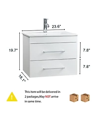 Sillysis Glossy White Wall Mounted Bathroom Vanity with Sink , Soft Close Drawers