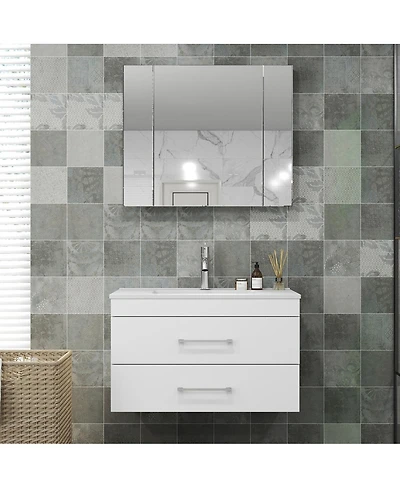Sillysis Glossy White Wall Mounted Bathroom Vanity with Sink , Soft Close Drawers