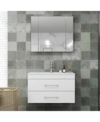 Sillysis Glossy White Wall Mounted Bathroom Vanity with Sink , Soft Close Drawers