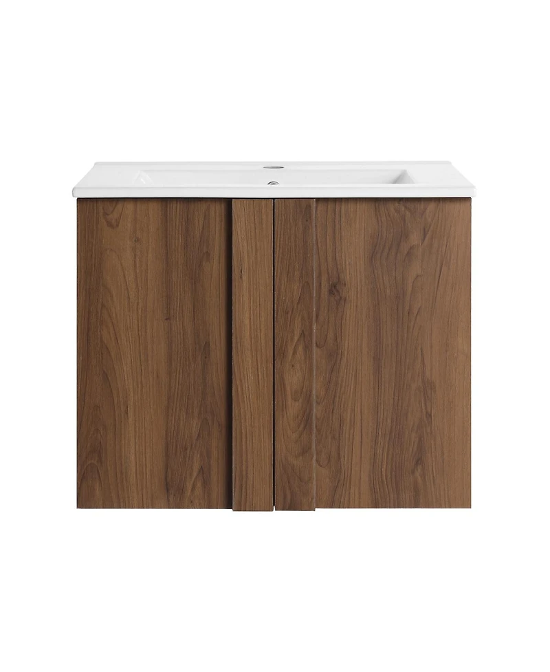 Sillysis Wall Mounted Bathroom Vanity with Ceramic Sink, Soft Close Double Doors