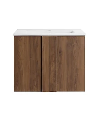 Sillysis Wall Mounted Bathroom Vanity with Ceramic Sink, Soft Close Double Doors