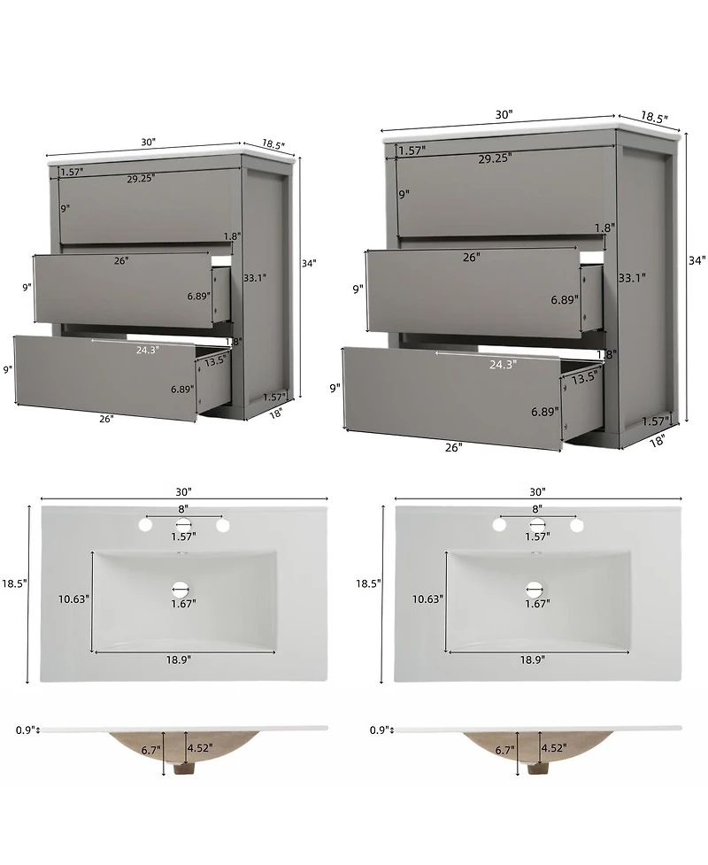 Sillysis 60 Inch Double Sink Bathroom Vanity Set, Ceramic Basins, Soft-Close Drawers, Handleless Design for Modern