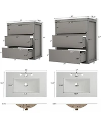 Sillysis 60 Inch Double Sink Bathroom Vanity Set, Ceramic Basins, Soft-Close Drawers, Handleless Design for Modern