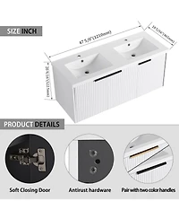 Sillysis 48 Inch Floating Bathroom Vanity with Double Resin Sink, Soft Close Doors, Large Storage Cabinet for Modern Home