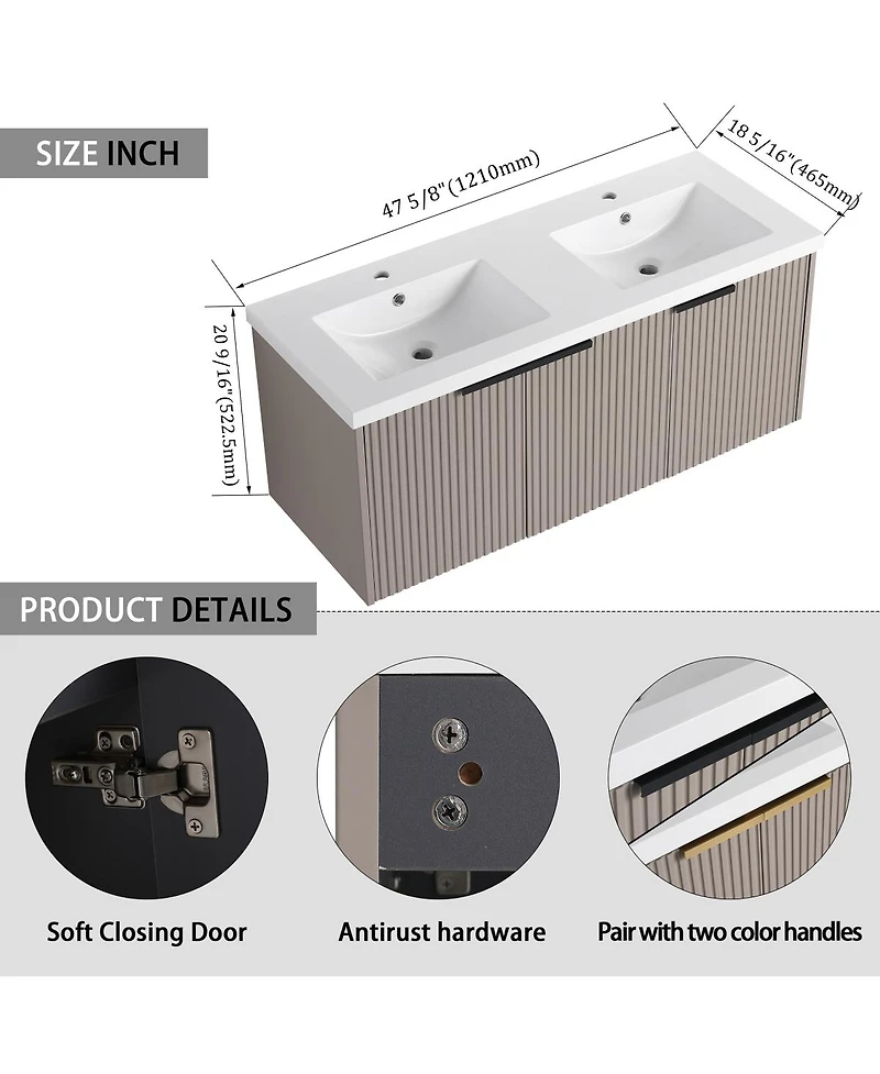 Sillysis 48 Inch Floating Bathroom Vanity with Double Resin Sink, Soft Close Doors, Large Storage Cabinet for Modern Home