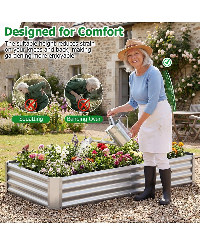 Gymax 2 Pieces Galvanized Raised Garden Bed Rectangular Galvanized Metal Planter Box