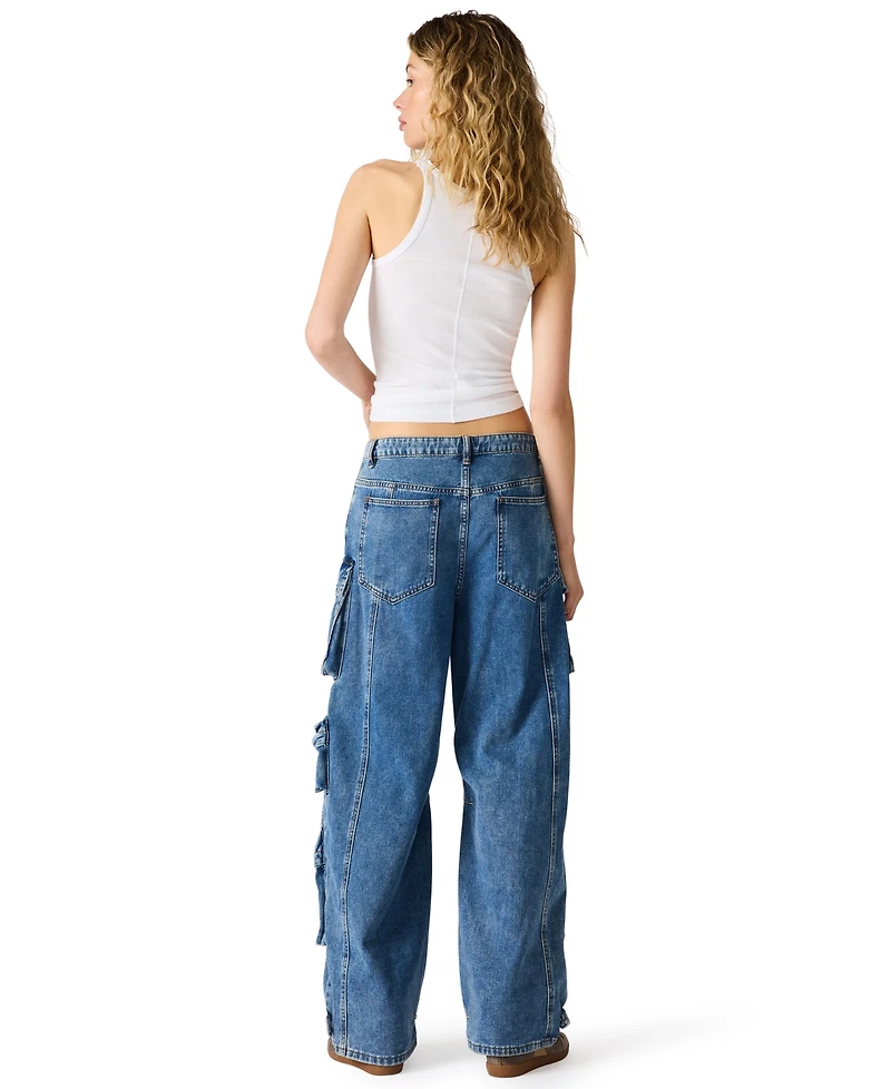 Steve Madden Women's Duo Denim Cotton Cargo Pants