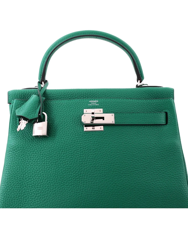 Pre-Owned HERMES Kelly 28 Handbag Green Togo with Palladium Hardware