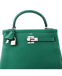 Pre-Owned HERMES Kelly 28 Handbag Green Togo with Palladium Hardware
