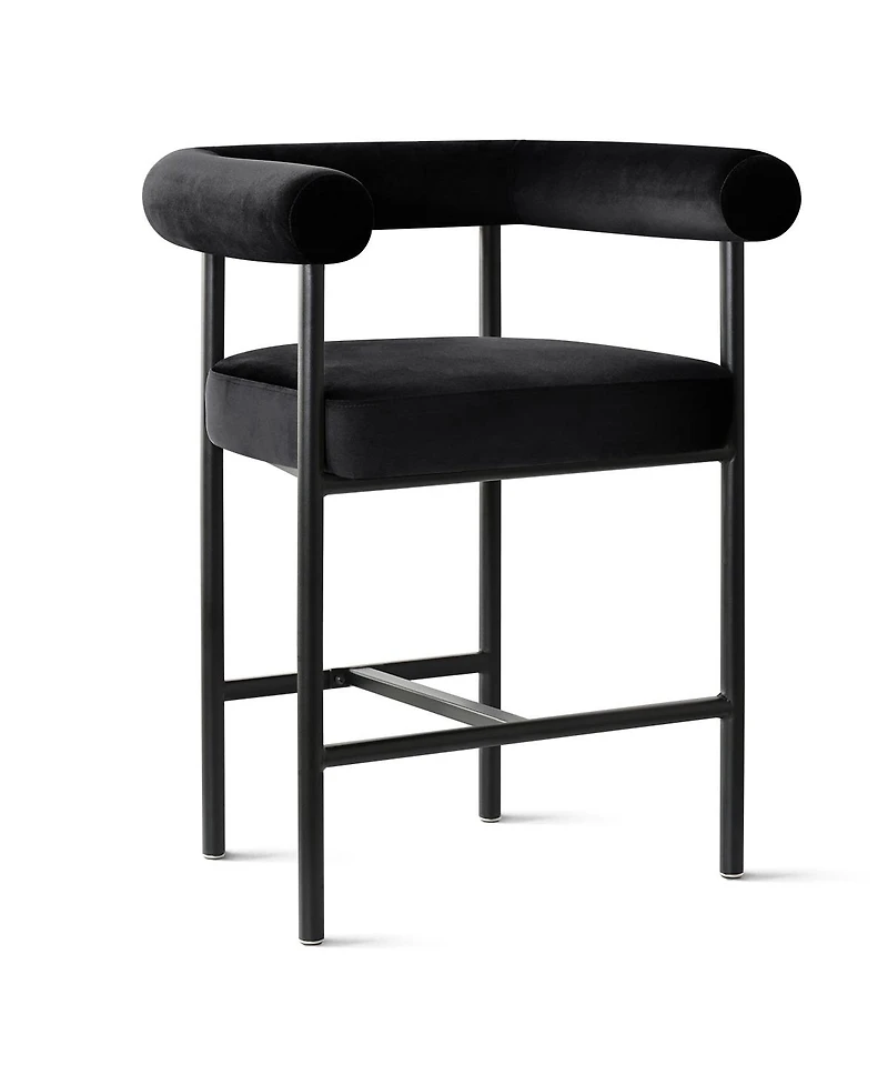 Maison Boucle 24" Velvet Counter Height Stools Set of 4 with Arms, Black Metal Legs
