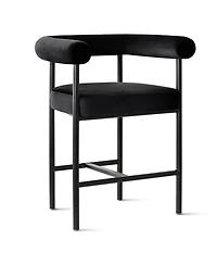 Maison Boucle 24" Velvet Counter Height Stools Set of 4 with Arms, Black Metal Legs