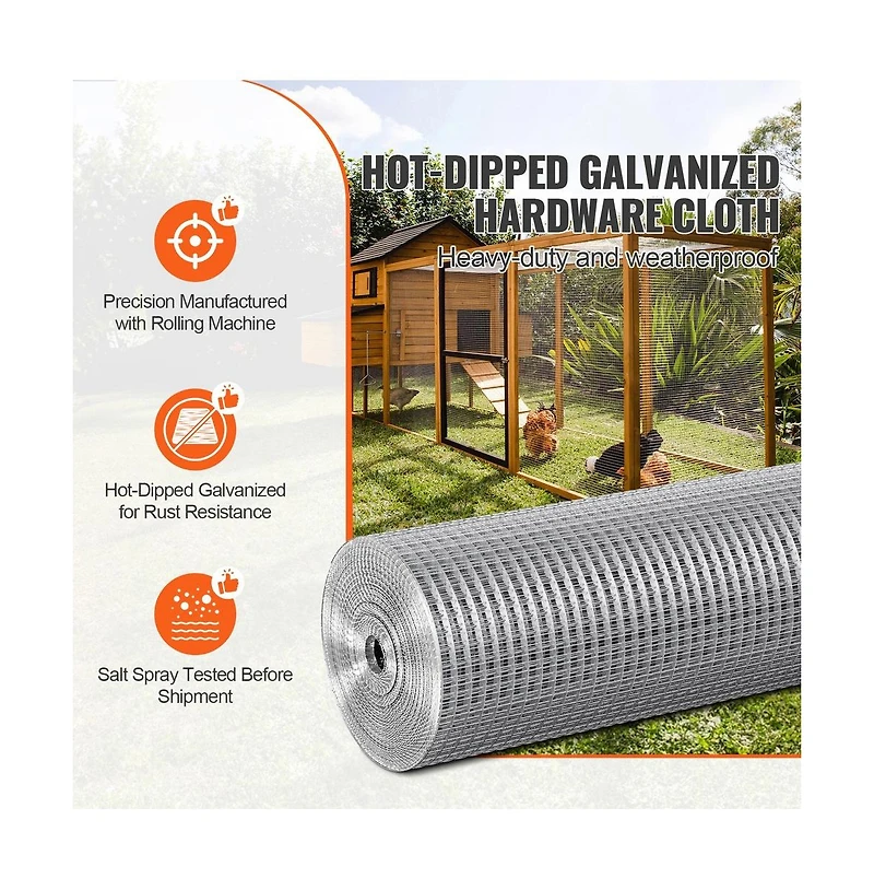 Sugift Hardware Cloth 1/2 in 24 in x 100 ft Galvanized Wire Mesh Roll