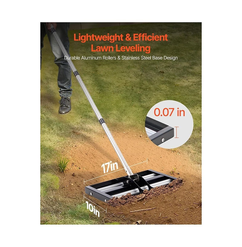 Sugift Lawn Leveling Rake with Roller 17 x 10 inch Adjustable Handle