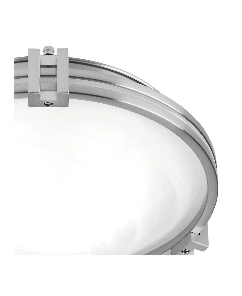 Possini Euro Design Deco Modern Ceiling Light Flush Mount Fixture Wide Brushed Nickel 2-Light Marbleized Glass for Bedroom Kitchen Living Room