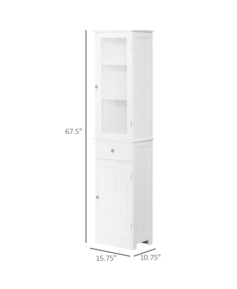 Clihome Slim Tall Storage Cabinet Compact Organizer, 67.5"H Freestanding Cabinet with Open Shelves and Drawer