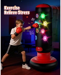 HopeRock Punching Bag for Kids, Boxing Set with Scoring, Light, Music, 4 Game Modes, Inflatable Boxing Bag with Gloves