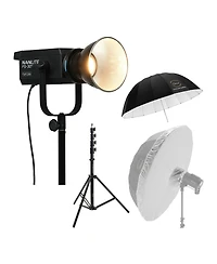 Nanlite Fs-300C Rgbw Cob Led Video Spotlight, Bundle with 65" Easy Lock Umbrella, Umbrella Diffuser and 9.5' Air-Cushioned Light Stand