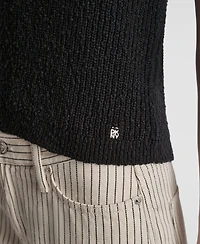 Dkny Jeans Women's Sleeveless V-Neck Rib Logo Charm Cotton Slub Sweater