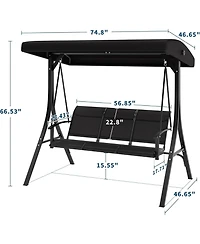gaomon Outdoor Porch Hanging Chairs, 3-Seat Patio Swing Chair with Adjustable Canopy and Armrests, Swing Bench, Breathable Fabric Seat & Backrest