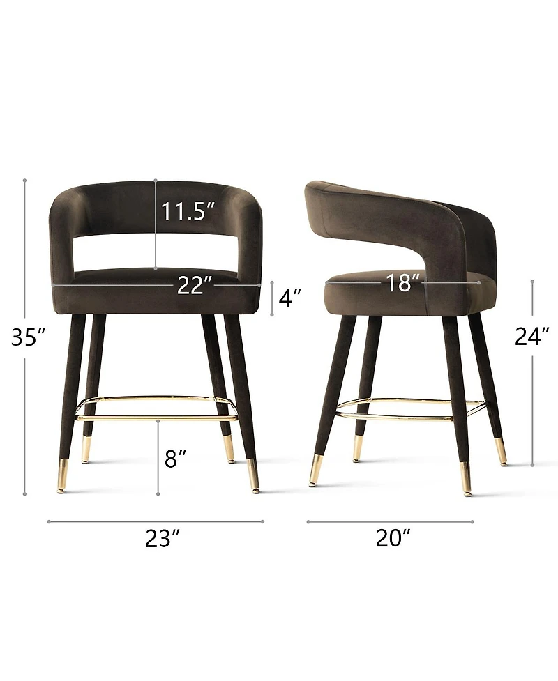 Maison Boucle 24" Counter Height Upholstered Velvet Bar Stools Set of 4, Open Back