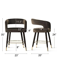 Maison Boucle 24" Counter Height Upholstered Velvet Bar Stools Set of 4, Open Back