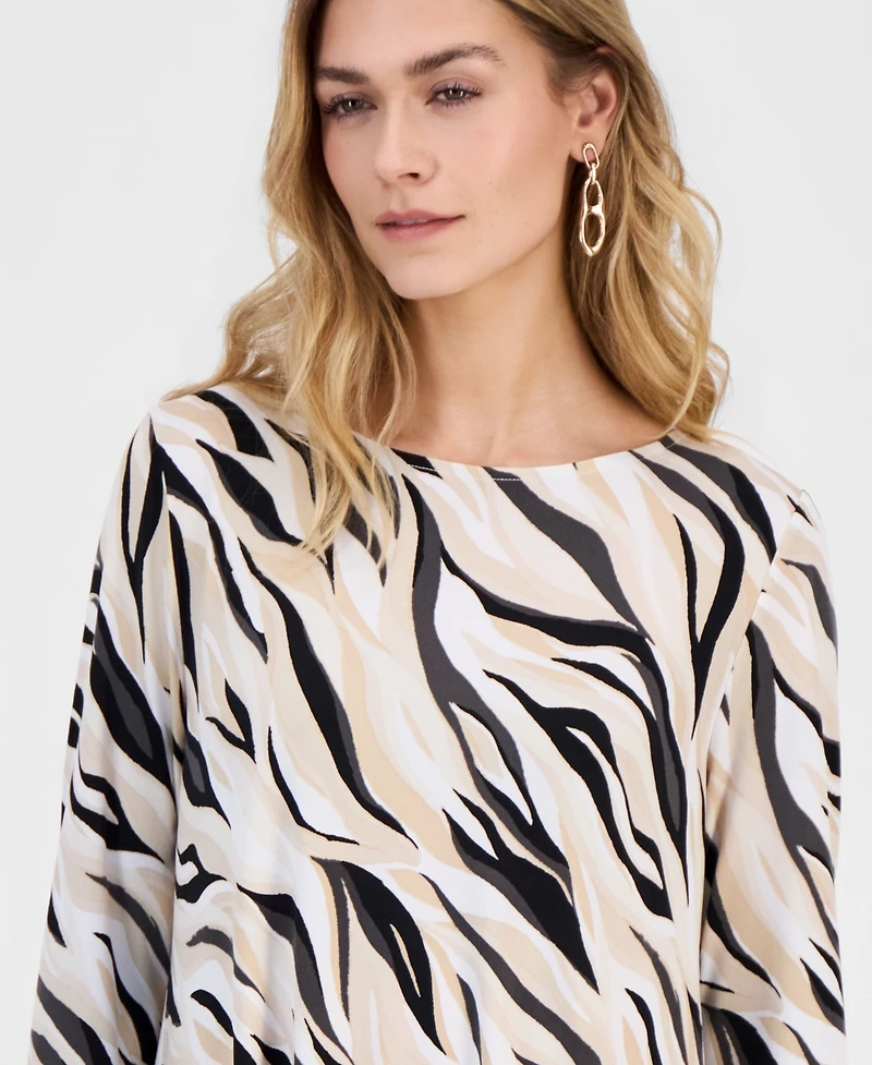 Jm Collection Women's Printed 3/4-Sleeve Swing Knit Top, Macy's Exclusive