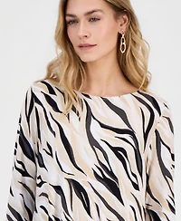Jm Collection Women's Printed 3/4-Sleeve Swing Knit Top, Macy's Exclusive