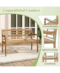 Sugift 2-Person Teak Wood Patio Bench with Wide Backrest Curved Armrests