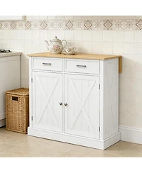 Clihome Farmhouse White Entryway Cabinet Kitchen Island with Storage Cabinets