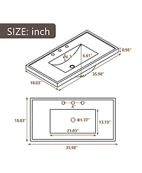 Sillysis Rectangular Ceramic Vanity Top with Sink, 3 Faucet Holes, Easy Maintenance, Inches Bathroom Countertop