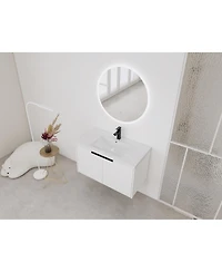 Sillysis 35.4 Inch Floating Bathroom Vanity with Resin Sink, Soft Close Doors, Modern Textured Panels and Ample Storage