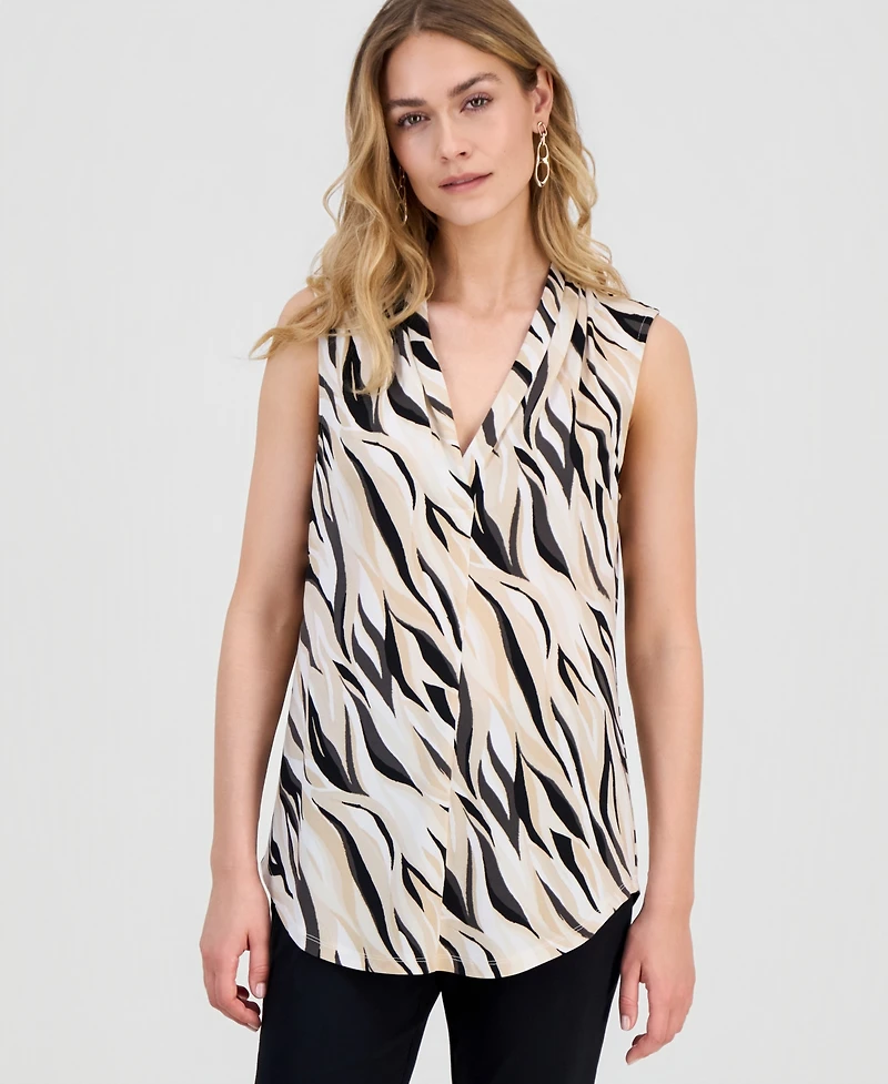 Jm Collection Women's Printed Sleeveless V-Neck Knit Top